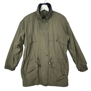 London Fog Field Coat Mens S Green Utility  Vintage Rain Jacket Rollaway Hood